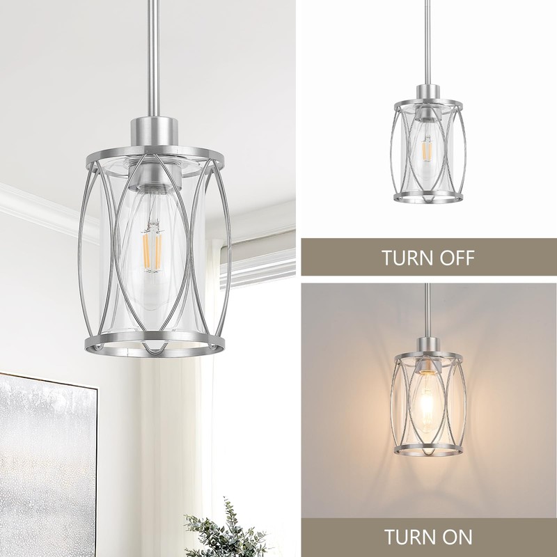 ElilyGiA Glass Pendant Lights Kitchen Island Brushed Nickel Pendant Light
