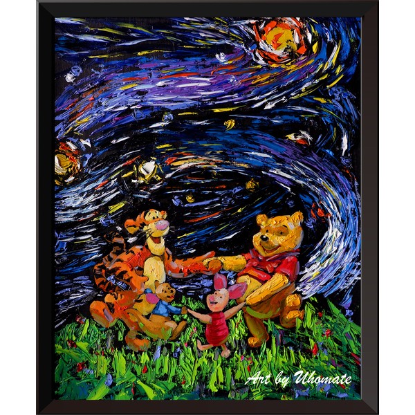 Uhomate Winnie The Pooh Winnie Pooh Inspired Vincent Van Gogh Starry Night Posters Home Canvas Wall Art Nursery Decor Living Room Wall Decor A012 (8X10)