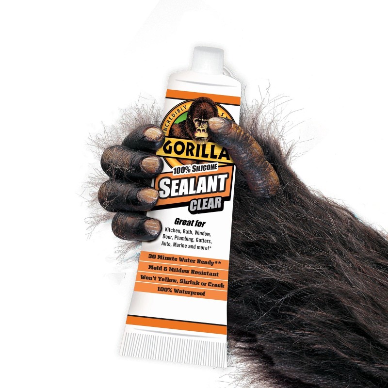 Gorilla 100 Percent Silicone Sealant Caulk, 2.8 ounce Squeeze Tube,