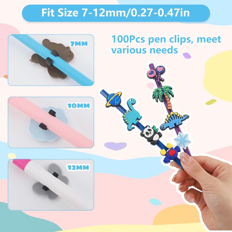 100Pcs Mixed Pencil Toppers, Cute PVC Pencil Clip, Random Different