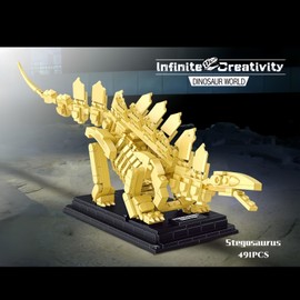 VizBrou Animal Skull Building Blocks, 491 Pieces Dinosaur World Fossils Clamp Building Blocks Model Kit, Stegosaurus Dino Skeleton Bone Toy Gift Decor Set for Girls Boys Children Adults