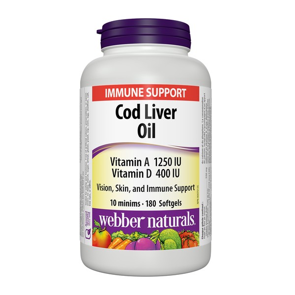 Webber Naturals Cod Liver Oil With Vitamin A and Vitamin D3 180 Softgels