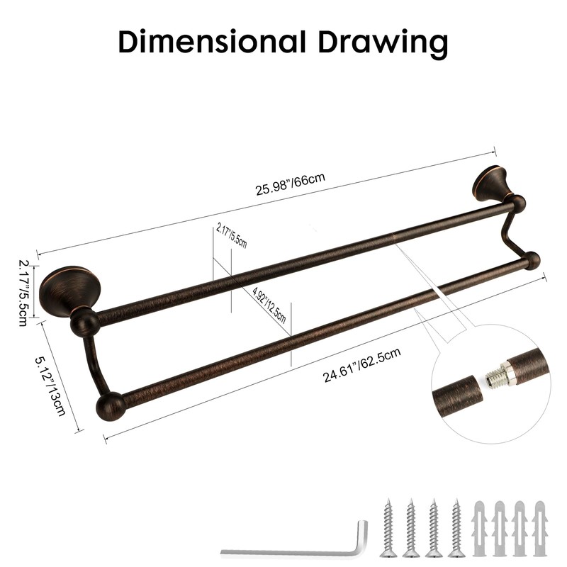 Ntipox Antique Bathroom Double Towel Bar Oil Rubbed Bronze, 24