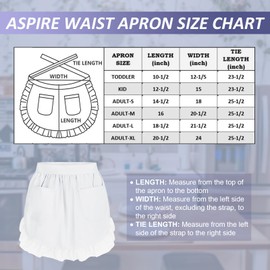 Aspire Waist Apron with Pockets, Kid's Kitchen White Half Apron, Ruffle Cotton Costume Maid Apron for Cooking