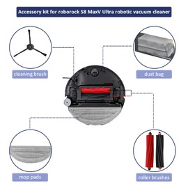 Vacuum Attachments for Roborock S8 MaxV Ultra Robot Vacuum, 2 Main Brush, 2 HEPA Filters, 4 Side Brushes, 4 Washable Mop Pads, 3 Dust Bags, 1 Cleaning Tool - 16PCS