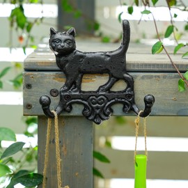 Sungmor Cast Iron Vintage Cat Wall Hooks, Decorative Wall Mounted Coat Hooks, Rustic Heavy Duty Double Hooks Cute Animal Key Hangers for Dog Leashes, Towels, Hats