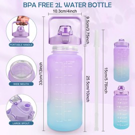 MOMSIV Drinking Bottle 2 L BPA-Free, Large Capacity Leak-Proof Sports Water Bottle with Straw Time Markings to Drink & Lock Cover, Tritan Water Jug Sports Bottle for Bike, School, Gym