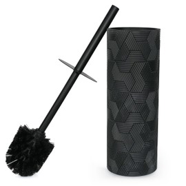 Indecor Home Matte Black Geo Design Toilet Bowl Brush and Holder Set, Stylish Geometric Design with Durable Bristles, Compact and Modern