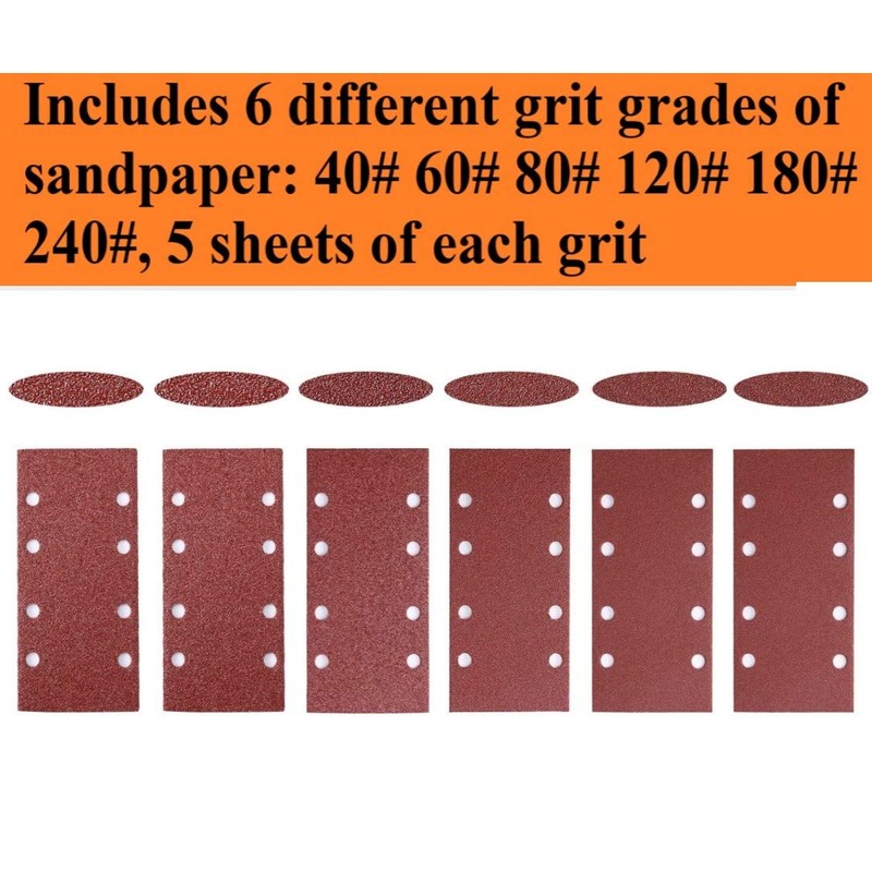 KAHEIGN 30Pcs Sanding Sheets, 40/60 /80/120 /180/240 Grits Hook and