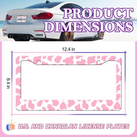 Cow Print License Plate Frame - 2 PCS Cute Pink Cow Print Animal Spots License Plate Holder, Rust-Proof Stainless Steel License Plate Cover Decoration with Screws Caps for Standard Us 12x6 Inch