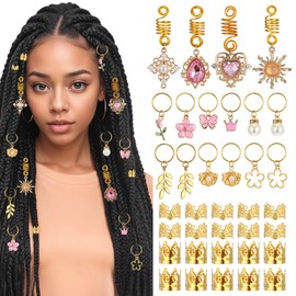 YUXIANLB 26 Pcs Pink Crystal Hair Jewelry Butterfly Flower Clips Cute Shiny Braids Clips Cuffs and Decorations for Locs Gold Braids Rings Accessories for Women Metal Dreadlock Hair Cuffs