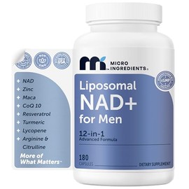 Micro Ingredients NAD+ liposomal para hombres, 180 cápsulas | Suplemento de resveratrol NAD 12 en 1 | Energía celular y envejecimiento saludable* | Al
