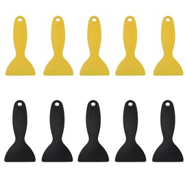 PDETVEO 10PCS Black/Yellow Plastic Spatula Putty Knife, 5.2 Inch Air Bubble Remover Sticker Installation Tool, Plastic Spreader for Patching, Decal, Wallpaper