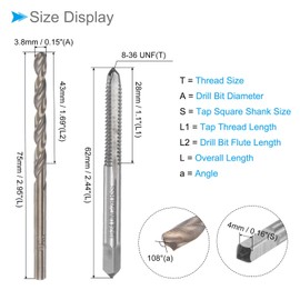 CoCud Tap and Drill Bit Set 10-24 UNC 2B Thread 3.8 mm Drill Machine Screw Drill Bit Device Kit 1 Set