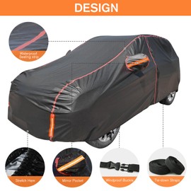 Car Cover Waterproof All Weather, 6 Layers Full Exterior Covers with Zipper Cotton, Mirror Pocket. Outdoor Car Cover UV Snow Rain Wind Dust All Weather Outdoor Protection for SUV (185-190 inch)