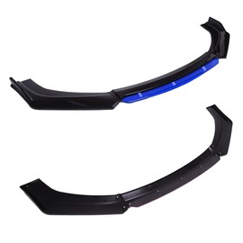 KEEPDSGN 4PCS Universal Car Front Bumper Lip Body Kit Splitter Spoiler Diffuser Protector with Adjustable 8"-11" Support Splitter Rods (Black) - Gloss Black,Blue Tongue