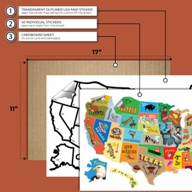 RV State Travel USA Map Vinyl Sticker - Camper Trailer Decals for Window with State Flag - Road Trip Map of America - Waterproof, UV Protection for Window, Door or Wall (Simple)