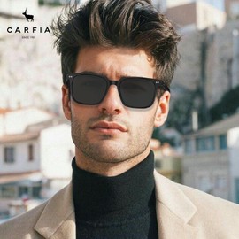 CARFIA Retro Black Acetate Sunglasses for Men Polarized UV Protection, Trendy Cool Male Sunnies Outdoor Driving Eyewears