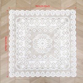 SynHHergyx Small Square Tablecloth Lvory Lace Tablecloth Side Table Cover Crochet Tablecloth for Round Coffee Table Topper Furniture 35 X 35 Inch
