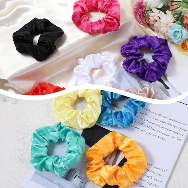 Ligas Para Cabello Scrunchies De Satén 40 Colores Negro
