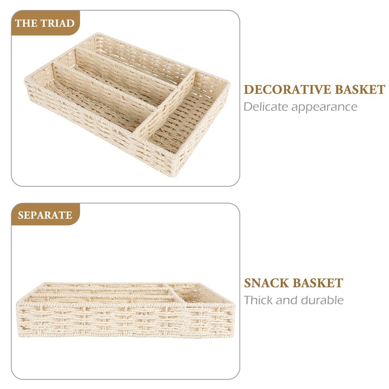 Angoily Woven Storage Basket with Compartments, Kitchen Utensil Drawer Organizer,