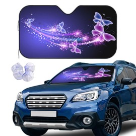 Purple Blue Butterfly Front Windshield Sun Shade Accordion Folding Auto Sunshade for Car Truck SUV-Blocks UV Rays Sun Visor Protector