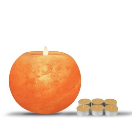 Himalayan Salt Candle Holder Monroe with 6 Tealight Candles - Natural Crystal Salt Stone Holder for Home Décor - in Gift Box.