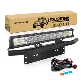 SKYWORLD LED Light Bar, 23" 570W Spot Flood Combo Beam Work Driving Lamp Slide Bracket with License Plate Mount Holder 12V Toggle Switch Wiring Harness Kit for Auto Truck Car ATV SUV 4X4 Offroad