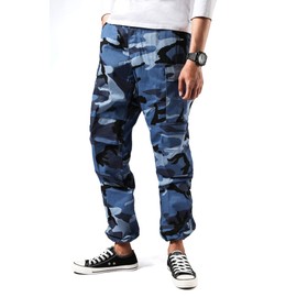 BACKBONE Mens Fashion Bright Camouflage Cargo Pants Military Combat Style BDU Pants (S, Sky Blue Camo)