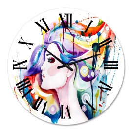 Designart 'Beautiful Young Woman With Long Hair' Traditional wall clock - 36 in. high, 36 In. Wide