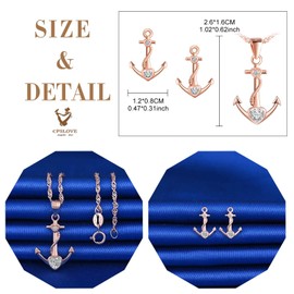 CPSLOVE Necklace Chain Earrings for Women Girls, 925 Silver Jewellery Sets, Anchor Heart Necklace Pendant, 45 cm Chain, Anchor Earrings, Inlaid Zircon, Cubic Zirconia