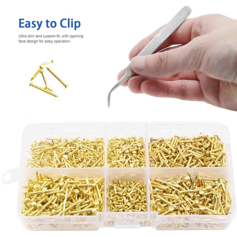 1200Pcs Small Tiny Nails Carbon Steel Brass Plated for Wooden