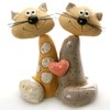 EnigmaSupplies Whimsical Ceramic Tabby Cat Duo Embracing a Heart