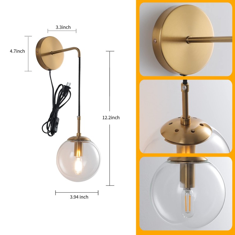 KUZZULL Wall Sconces Set of Two Plug in Wall Sconces