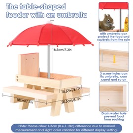Wooden Squirrel Chipmunk Feeder Outdoor Wildlife Bird Animal Feeder Picnic Table with Umbrella for Garden Yard Tree