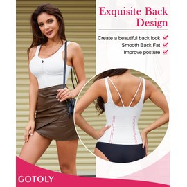Gotoly Women's Compression Tank Tops Triple Tummy Control Workout Tops Shapewear Camisole Cami Shaper with Zipper Body Shaper(White, 3X-Large)
