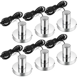 Tuanse 6 Pcs Polished Metal Desktop Lamp Base E26 E27 Screw Light Bulb Holder Base Light Sockets Base Light Bulb Base Lamp Replacement Base for Holding Bulb, 6 Feet Cord on Off Switch Plug (Silver)