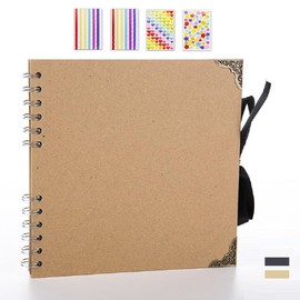 MuChoney DIY Photo Album 20.5 x 20.5 cm 60 Pages Square Vintage Scrapbook Album Craft Paper Kraft Paper Album for Family Valentine's Day Birthday Anniversary Gift