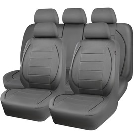 CAR PASS Piping Faux Leather Car Seat Cover Full Set,Grey Breathable Leather Seat Covers for Cars, Airbag Compatible,Universal Fit for SUVs,Van,Sedans,Small Trucks (Full Set, All Gray)