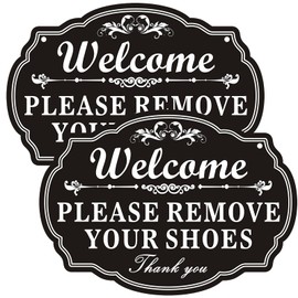 FKNSGR Please Remove Your Shoes Sign With Self Adhesive – 2 Pack, 10 x 7 inches (25x18cm) Acrylic Sign For Store, UV Protected, Weather Resistant, Scratch Resistant, Durable.(Black)
