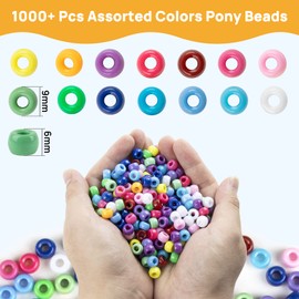 1000+ Pcs pony beads bulk - Plastic Bracelet Beads Sukh 6x9mm Plastic Pony Beads for Bracelets Making Multi-Colored Bracelet Beads for for Hair Braiding, DIY Crafts,Necklace ,Key Chains and Ornaments Decorations