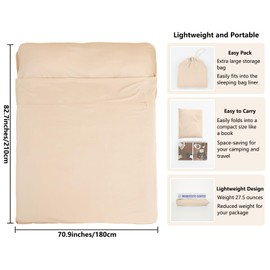 RHINSBENF Sleeping Bag Liner Camping Adult Sleep Sack Lightweight Travel Sheet for Hotel Bed Compact Ultralight Essential Cleaning Supplies Kit Travel Bedding Set for Backpacking (Sandy & Double)