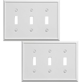 OKAWYC Triple Toggle Light Switch Cover Aria Metal Wall Plate, 2-Pack White 3 Gang, Light Switch Cover Decorative Wallplate, Durable