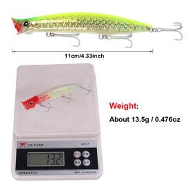 FANGBLUE Popper Fishing Lures Topwater Fishing Baits 4.3 inches Hard Baits 3D Eyes Swimbait Crankbait with Treble Hook for Bass Trout Freshwater Saltwater