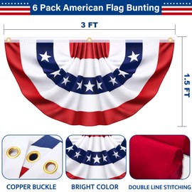 3x6 Ft 6 Pack American Pleated Fan Flag, Patriotic Half Fan Banner American Flag Decoration Bunting for Outside Red White and Blue Decor Independence Day Memorial Day 4th of july Decorations
