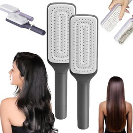 Premium Self-Cleaning Hair Brush with Anti-Static Massage Comb, Telescopic Handle, 2 in 1, black