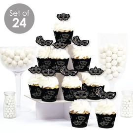 Big Dot of Happiness Masquerade - Cupcake Decoration - Venetian Mask Party Cupcake Wrappers and Treat Picks Kit - Set of 24