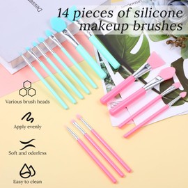 MBAIYO 14 Pcs Silicone Makeup Brush Applicator Kit Silicone Brushes for Crafts Cream Makeup Products and UV Resin Epoxy Art