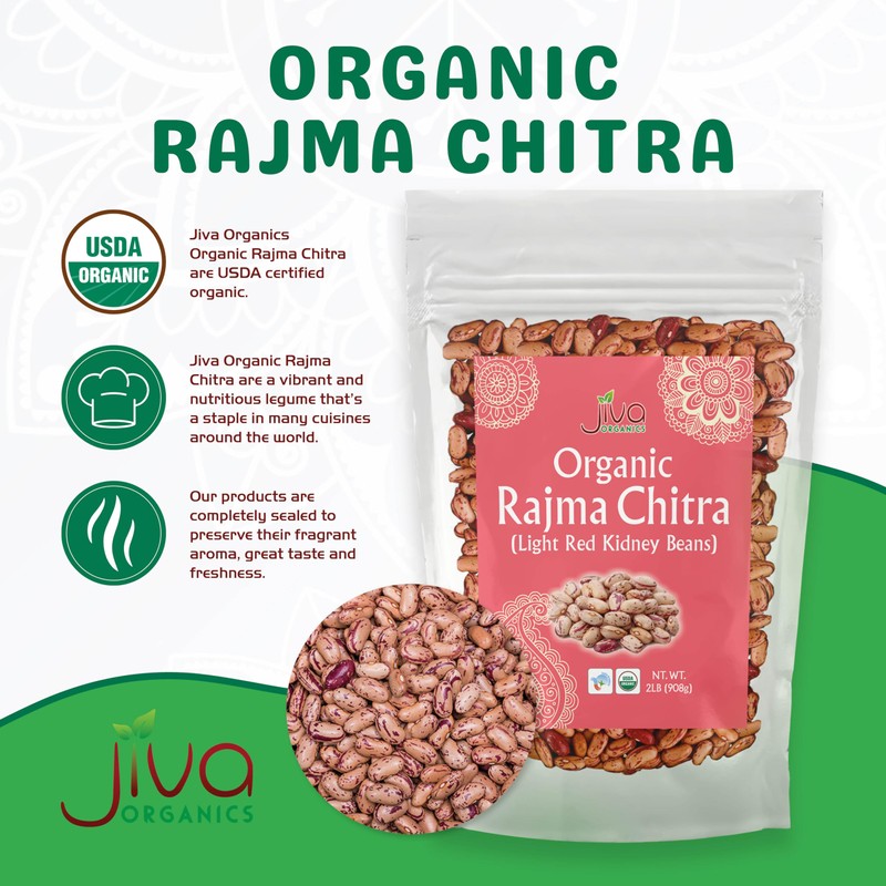 Jiva Organic Light Red Kidney Beans Speckled Whole (Rajma Chitra)