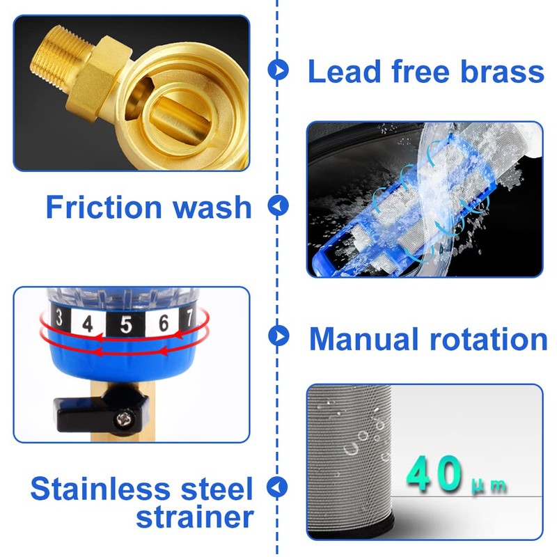 40 Micron Spin Down Sediment Water Filter Reusable Male Thread